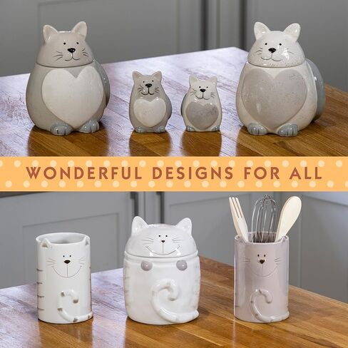 SPOTTED DOG GIFT COMPANY Cat Salt and Pepper Shakers Set, Cute Novelty Ceramic Gray and White Unique Cat Kitchen Decor Accessories, Gifts for Cat Lovers in Saudi Arabia