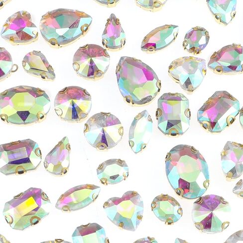 50 PCS Sew on Rhinestones Mixed Shapes Glass Rhinestones Sew on Crystal Gems Mental Flatback with Gold Claw for Jewelry Crafts Clothes DIY Craft Shoes Dress Jewelry Making Lake Blue in Saudi Arabia