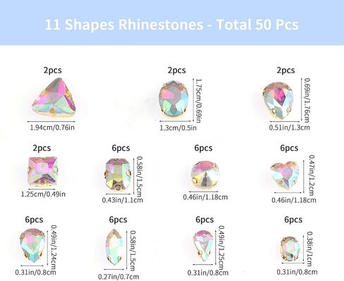 50 PCS Sew on Rhinestones Mixed Shapes Glass Rhinestones Sew on Crystal Gems Mental Flatback with Gold Claw for Jewelry Crafts Clothes DIY Craft Shoes Dress Jewelry Making Lake Blue in Saudi Arabia