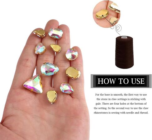 50 PCS Sew on Rhinestones Mixed Shapes Glass Rhinestones Sew on Crystal Gems Mental Flatback with Gold Claw for Jewelry Crafts Clothes DIY Craft Shoes Dress Jewelry Making Lake Blue in Saudi Arabia