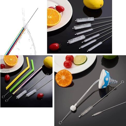Set of 10 Long Straw Brush Nylon Pipe Tube Cleaner 8-inch 10 Different Diameters Flexible Brush Drinking Straw Cleaning Brush for Sippy Cup, Water Bottle in Kuwait