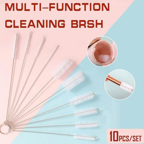 Set of 10 Long Straw Brush Nylon Pipe Tube Cleaner 8-inch 10 Different Diameters Flexible Brush Drinking Straw Cleaning Brush for Sippy Cup, Water Bottle in Kuwait
