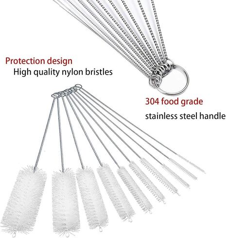 Set of 10 Long Straw Brush Nylon Pipe Tube Cleaner 8-inch 10 Different Diameters Flexible Brush Drinking Straw Cleaning Brush for Sippy Cup, Water Bottle in Kuwait