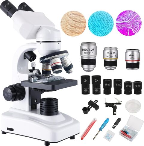 Binocular Microscope for Adults Kids Students, 64X-6000X Microscopes, 3 Objective Lens, Metal-Body Dual LED Illumination, Biological Compound Microscope Kit for School Lab, Homeschool in Saudi Arabia