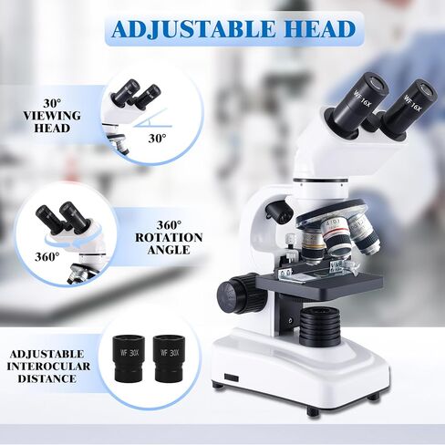 Binocular Microscope for Adults Kids Students, 64X-6000X Microscopes, 3 Objective Lens, Metal-Body Dual LED Illumination, Biological Compound Microscope Kit for School Lab, Homeschool in Saudi Arabia