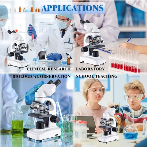 Binocular Microscope for Adults Kids Students, 64X-6000X Microscopes, 3 Objective Lens, Metal-Body Dual LED Illumination, Biological Compound Microscope Kit for School Lab, Homeschool in Saudi Arabia
