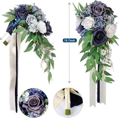 باقات زفاف ساوثجيت للعروس، باقات زهور صناعية لوصيفات العروس، باقة العروس زهور صناعية لحفلات الزفاف والحفلات والكنيسة، أزرق in Kuwait