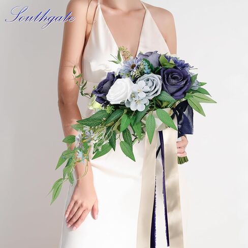 باقات زفاف ساوثجيت للعروس، باقات زهور صناعية لوصيفات العروس، باقة العروس زهور صناعية لحفلات الزفاف والحفلات والكنيسة، أزرق in Kuwait