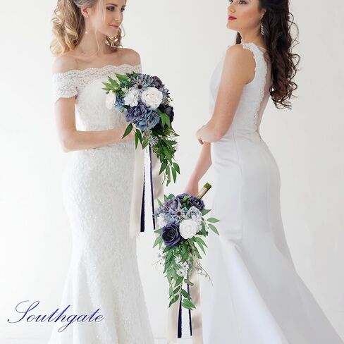 باقات زفاف ساوثجيت للعروس، باقات زهور صناعية لوصيفات العروس، باقة العروس زهور صناعية لحفلات الزفاف والحفلات والكنيسة، أزرق in Kuwait