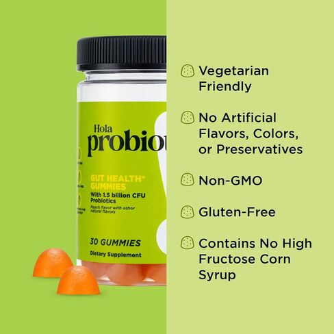 يا فيت! Hola Probiotics Gummy، مكمل يومي للنساء والرجال، 1.5 مليار وحدة تشكيل مستعمرات، نكهة الخوخ، 30 قطعة in Saudi Arabia