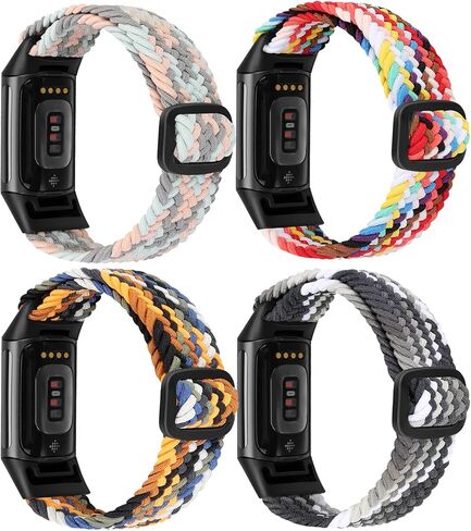 4 Pack Adjustable Elastic Braided Sport Bands Compatible with Fitbit Charge 5 / Fitbit Charge 6, Soft Loop Stretchy Straps Replacement Wristbands for Women Men in Kuwait