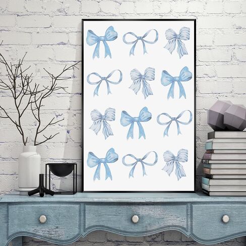 Sufeasdf Trendy Light Light Blue Bow Canvas Wall Art Watercolor Light Blue Bow Prints Painting Posters Funky Coquette Preppy Aesthetic Wall Decor Cute Apartment Decor12x18inch Unframed in Saudi Arabia