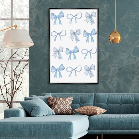 Sufeasdf Trendy Light Light Blue Bow Canvas Wall Art Watercolor Light Blue Bow Prints Painting Posters Funky Coquette Preppy Aesthetic Wall Decor Cute Apartment Decor12x18inch Unframed in Saudi Arabia