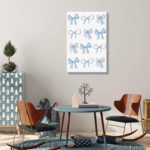 Sufeasdf Trendy Light Light Blue Bow Canvas Wall Art Watercolor Light Blue Bow Prints Painting Posters Funky Coquette Preppy Aesthetic Wall Decor Cute Apartment Decor12x18inch Unframed in Saudi Arabia