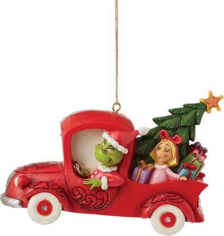 Enesco Dr. Seuss Grinch by Jim Shore Red Truck Hanging Ornament, Stone Resin Hand Crafted Collectible Decorative Christmas Tree Ornaments Home Decor Collection Gift, 2.99 Inch, Multicolor in Saudi Arabia