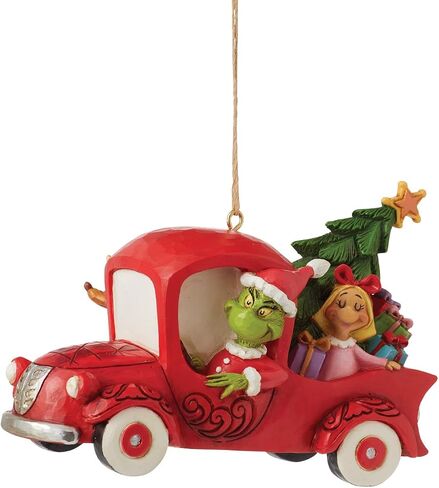 Enesco Dr. Seuss Grinch by Jim Shore Red Truck Hanging Ornament, Stone Resin Hand Crafted Collectible Decorative Christmas Tree Ornaments Home Decor Collection Gift, 2.99 Inch, Multicolor in Saudi Arabia
