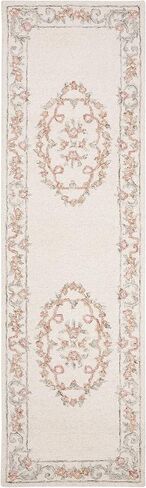 سجادة عداء من مجموعة SAFAVIEH Aubusson - 2'3" x 6'، عاجي ووردي، صوف تقليدي مصنوع يدويًا، مثالية لغرفة المعيشة وغرفة النوم وغرفة الطعام (AUB102A-26) in Saudi Arabia