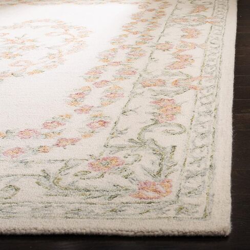 سجادة عداء من مجموعة SAFAVIEH Aubusson - 2'3" x 6'، عاجي ووردي، صوف تقليدي مصنوع يدويًا، مثالية لغرفة المعيشة وغرفة النوم وغرفة الطعام (AUB102A-26) in Saudi Arabia