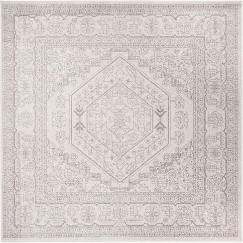 سجادة منطقة مجموعة SAFAVIEH Adirondack - مربعة 10 أقدام، عاجي وفضي، تصميم ميدالية شرقية، لا تتساقط وسهلة العناية، مثالية للمناطق ذات الحركة العالية في غرفة المعيشة وغرفة النوم (ADR108B) in Saudi Arabia