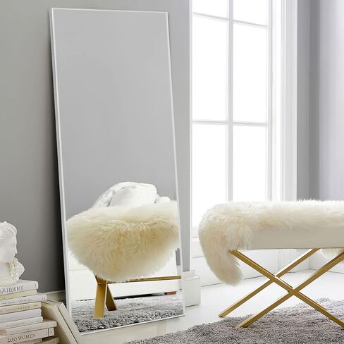NeuType Full Length Mirror, 64" x 21" Aluminum Alloy Frame Floor Mirror with Stand, Large Bedroom Mirror, Free Standing or Wall Mounted or Leaning Against Wall, Silver in Saudi Arabia