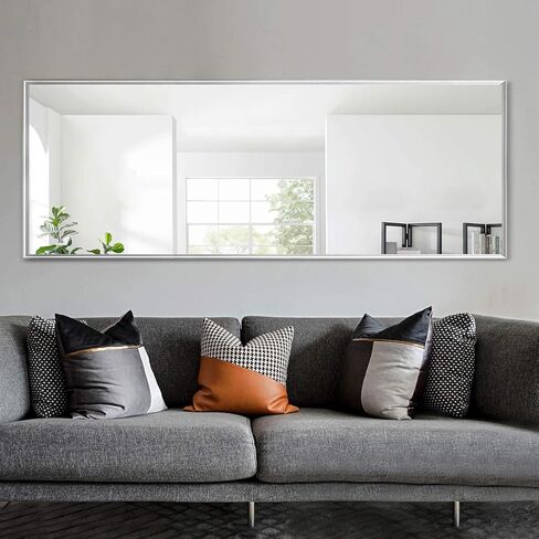 NeuType Full Length Mirror, 64" x 21" Aluminum Alloy Frame Floor Mirror with Stand, Large Bedroom Mirror, Free Standing or Wall Mounted or Leaning Against Wall, Silver in Saudi Arabia