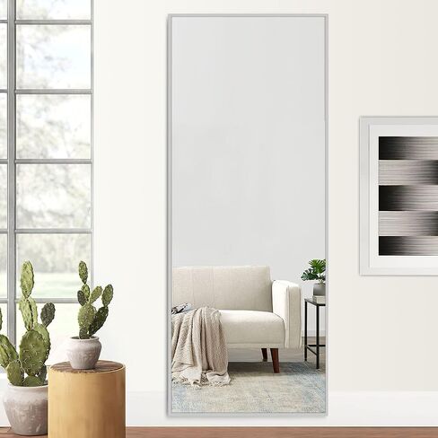 NeuType Full Length Mirror, 64" x 21" Aluminum Alloy Frame Floor Mirror with Stand, Large Bedroom Mirror, Free Standing or Wall Mounted or Leaning Against Wall, Silver in Saudi Arabia