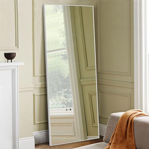 NeuType Full Length Mirror, 64" x 21" Aluminum Alloy Frame Floor Mirror with Stand, Large Bedroom Mirror, Free Standing or Wall Mounted or Leaning Against Wall, Silver in Saudi Arabia