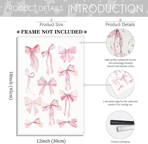 Sufeasdf Trendy Light Light Blue Bow Canvas Wall Art Watercolor Light Blue Bow Prints Painting Posters Funky Coquette Preppy Aesthetic Wall Decor Cute Apartment Decor12x18inch Unframed in Saudi Arabia