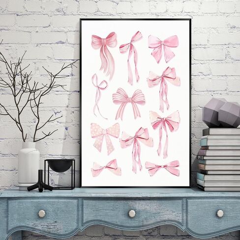 Sufeasdf Trendy Light Light Blue Bow Canvas Wall Art Watercolor Light Blue Bow Prints Painting Posters Funky Coquette Preppy Aesthetic Wall Decor Cute Apartment Decor12x18inch Unframed in Saudi Arabia
