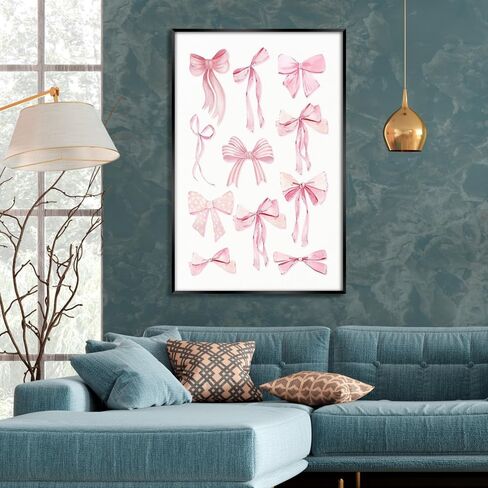 Sufeasdf Trendy Light Light Blue Bow Canvas Wall Art Watercolor Light Blue Bow Prints Painting Posters Funky Coquette Preppy Aesthetic Wall Decor Cute Apartment Decor12x18inch Unframed in Saudi Arabia
