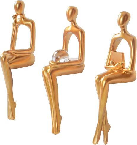 Notakia 3 قطع ذهبية مجردة يجلس النحت ديكور المنزل لهجات المفكر تمثال الزينة لغرفة المعيشة، أفكار هدية عظيمة التماثيل للمكتب، رف الكتب (الذهب 3 قطع) in Kuwait