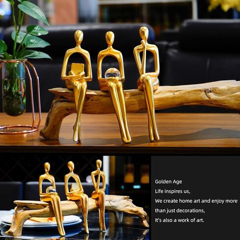 Notakia 3 قطع ذهبية مجردة يجلس النحت ديكور المنزل لهجات المفكر تمثال الزينة لغرفة المعيشة، أفكار هدية عظيمة التماثيل للمكتب، رف الكتب (الذهب 3 قطع) in Kuwait
