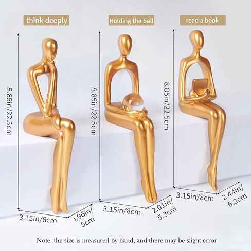 Notakia 3 قطع ذهبية مجردة يجلس النحت ديكور المنزل لهجات المفكر تمثال الزينة لغرفة المعيشة، أفكار هدية عظيمة التماثيل للمكتب، رف الكتب (الذهب 3 قطع) in Kuwait