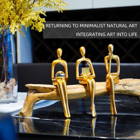 Notakia 3 قطع ذهبية مجردة يجلس النحت ديكور المنزل لهجات المفكر تمثال الزينة لغرفة المعيشة، أفكار هدية عظيمة التماثيل للمكتب، رف الكتب (الذهب 3 قطع) in Kuwait