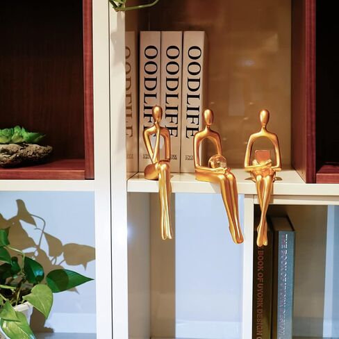 Notakia 3 قطع ذهبية مجردة يجلس النحت ديكور المنزل لهجات المفكر تمثال الزينة لغرفة المعيشة، أفكار هدية عظيمة التماثيل للمكتب، رف الكتب (الذهب 3 قطع) in Kuwait