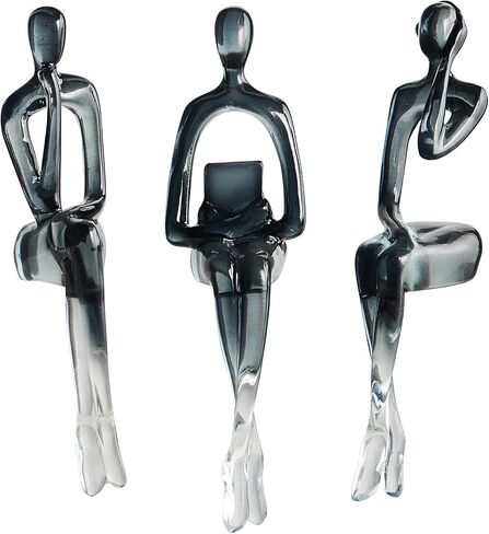 AWNR Abstract Thinker Statue Home Decor: 3 Pcs Black Art Sculpture Resin Figurines Perfect Collectible Modern Home Decor for Living Room Bedroom Table Office Decor Shelf Decor in Kuwait