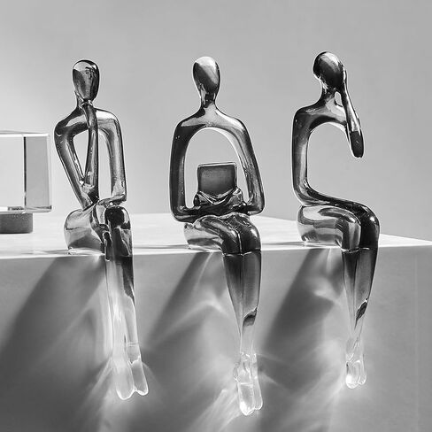 AWNR Abstract Thinker Statue Home Decor: 3 Pcs Black Art Sculpture Resin Figurines Perfect Collectible Modern Home Decor for Living Room Bedroom Table Office Decor Shelf Decor in Kuwait