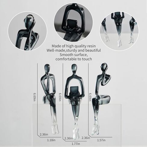 AWNR Abstract Thinker Statue Home Decor: 3 Pcs Black Art Sculpture Resin Figurines Perfect Collectible Modern Home Decor for Living Room Bedroom Table Office Decor Shelf Decor in Kuwait