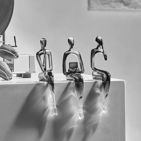 AWNR Abstract Thinker Statue Home Decor: 3 Pcs Black Art Sculpture Resin Figurines Perfect Collectible Modern Home Decor for Living Room Bedroom Table Office Decor Shelf Decor in Kuwait