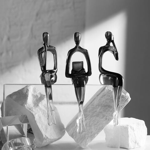 AWNR Abstract Thinker Statue Home Decor: 3 Pcs Black Art Sculpture Resin Figurines Perfect Collectible Modern Home Decor for Living Room Bedroom Table Office Decor Shelf Decor in Kuwait