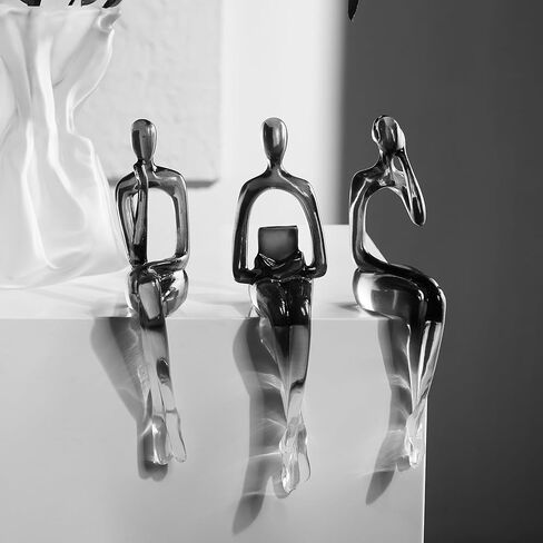 AWNR Abstract Thinker Statue Home Decor: 3 Pcs Black Art Sculpture Resin Figurines Perfect Collectible Modern Home Decor for Living Room Bedroom Table Office Decor Shelf Decor in Kuwait