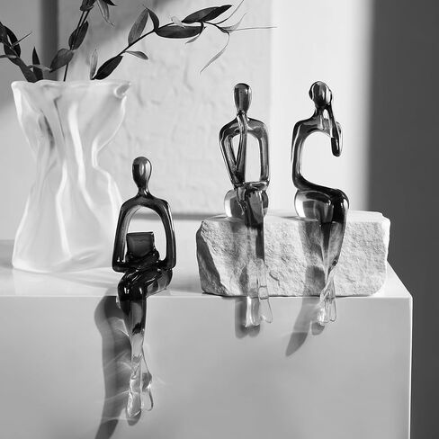 AWNR Abstract Thinker Statue Home Decor: 3 Pcs Black Art Sculpture Resin Figurines Perfect Collectible Modern Home Decor for Living Room Bedroom Table Office Decor Shelf Decor in Kuwait