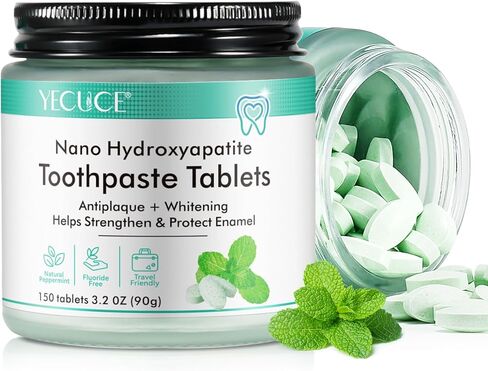 150 Tablets Chewable Toothpaste Tablets, Nano Hydroxyapatite, Flouride & Plastic Free, Sensitive Toothpaste Tablets Peppermint Flavored Strengthen Teeth, Clean Effectively in Saudi Arabia