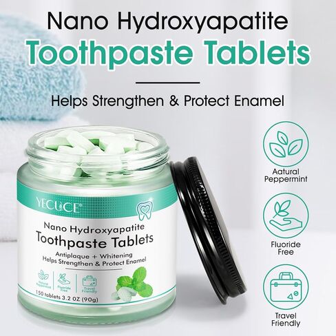 150 Tablets Chewable Toothpaste Tablets, Nano Hydroxyapatite, Flouride & Plastic Free, Sensitive Toothpaste Tablets Peppermint Flavored Strengthen Teeth, Clean Effectively in Saudi Arabia