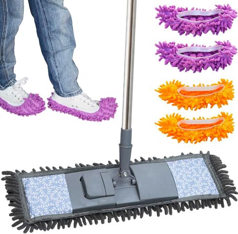 طقم مماسح غبار من الألياف الدقيقة بمقبض طويل 80 بوصة، مع زوجين من منافض أغطية الأحذية، ممسحات رطبة وجافة لالتقاط شعر الحيوانات الأليفة والغبار، منفضة غبار متعددة الأغراض للأرضيات الصلبة والجدار والسقف والسيارة والنافذة in Kuwait