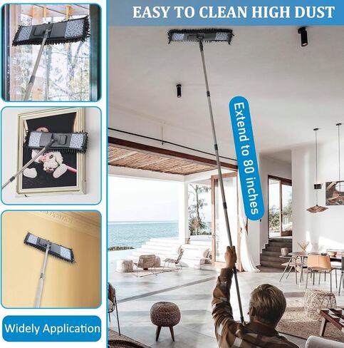 طقم مماسح غبار من الألياف الدقيقة بمقبض طويل 80 بوصة، مع زوجين من منافض أغطية الأحذية، ممسحات رطبة وجافة لالتقاط شعر الحيوانات الأليفة والغبار، منفضة غبار متعددة الأغراض للأرضيات الصلبة والجدار والسقف والسيارة والنافذة in Kuwait