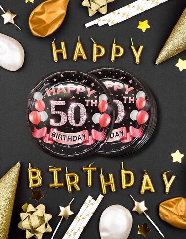 16th Birthday Plates Black and Gold Dessert, Buffet, Cake, Lunch, Dinner Plates for 16th Birthday Decorations Party Supplies, Happy 16th Birthday! 50 Count, 9" Plate Design for 16th Birthday Party in Kuwait