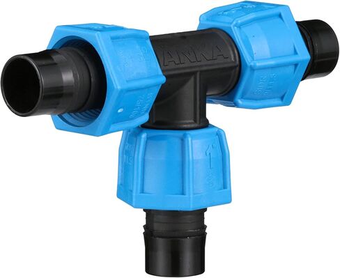 Watts AT1 ANKA Series High Pressure Poly-Pipe Tee, 1" x 1" x 1" Black Fitting w/ Blue Tapered Nut Seals, High Grade Glass Fiber Reinforced Nylon, Agriculture & Irrigation in Saudi Arabia