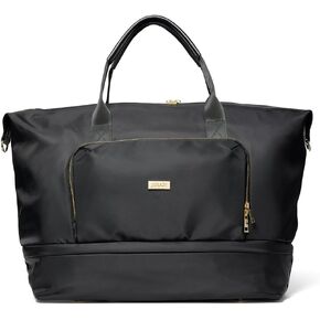 Jouer Le Weekender Travel Bag, Overnight Bag for Women, Large Travel Duffle Bag, Personal Item Carry On Tote Bag, Shoulder Bag Luggage, 9"x26"x16" - Black