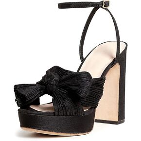 MICIFA Women's Bow Heeled Sandals Pleated Bowknot Platform High Heel Sandals Ankle Strap Chunky Dress Bridal Wedding Shoes